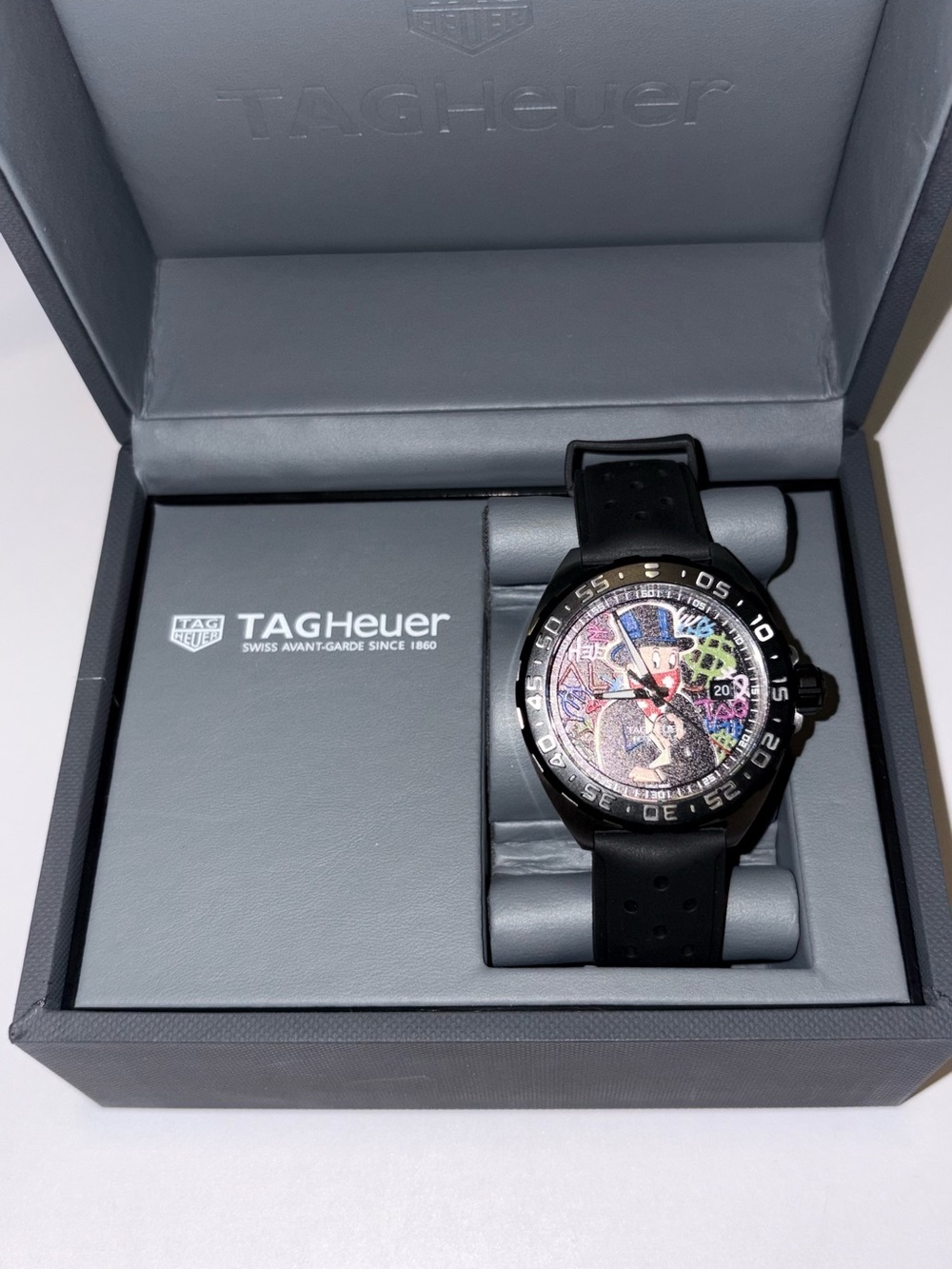 Tag Heuer Black Men's Watch with Multicolor Dial Art
